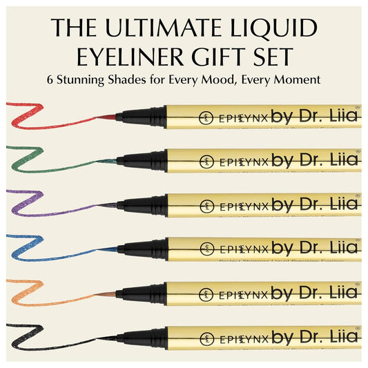 Waterproof Eyeliner - Smudge-Proof Liquid Eyeliner Pen with Precision Tip for Smooth, Long-Lasting Application - Vegan, Hypoallergenic & Gluten-Free Eye Liner - 6 Shades 2mL each Gift Set