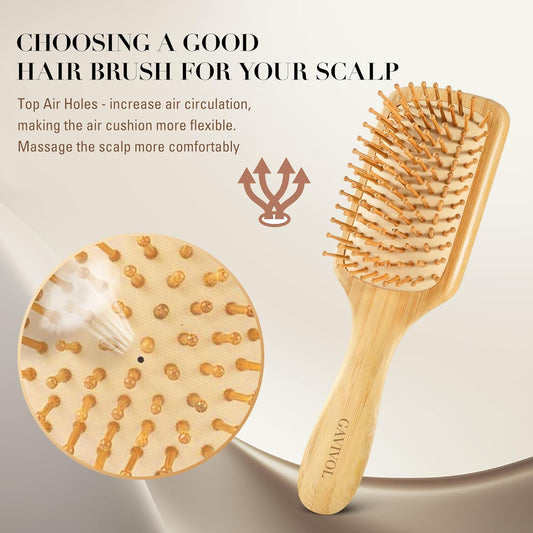 Bamboo Hair Brush for Hair Growth, Natural Bamboo Bristles Detangling Wooden Hair Brush for Scalp Massage, for Women, Men & Kids, All Hair Types, with Ergonomic Handle