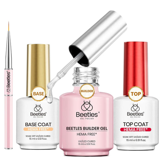 Beetles HEMA Free Builder Nail Gel with No Wipe Top Coat Gel Nail Polish and Base Coat Set for Nails Shine Finish and Long Lasting Upgraded Safe Low-Sensitivity Formula Nail Gifts for Women