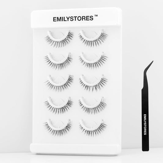 False Eyelashes, 5 Pairs Wispy Light Pre-Glued Self Adhesive Lashes with Applicator (DLP02)