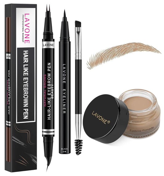 LAVONE Hair-Like Eyebrow Pen Makeup kit, Eyebrow Pencils for Women with Waterproof Microblading Eyebrow Pencil, Eyebrow Pomade, Eyeliner and Eyebrow Brush, Create Full, Natural Brows, Blonde