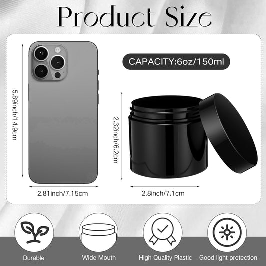 Patelai 4 Pieces Round Wide-mouth Leak Proof Plastic Container Jars with Lids for Travel Storage Makeup Beauty Products Face Creams Oils Salves Ointments DIY Making(6 Ounce,Pure Black)