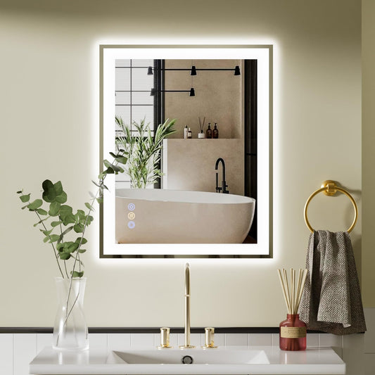 30"x 36" LED Bathroom Mirror with Front and Backlit, 3 Colors Wall Vanity Mirror with Lights, Controlled Separately LED Smart Mirror for Bathroom, Anti-Fog, Stepless Dimmable, Memory(UL ETL)