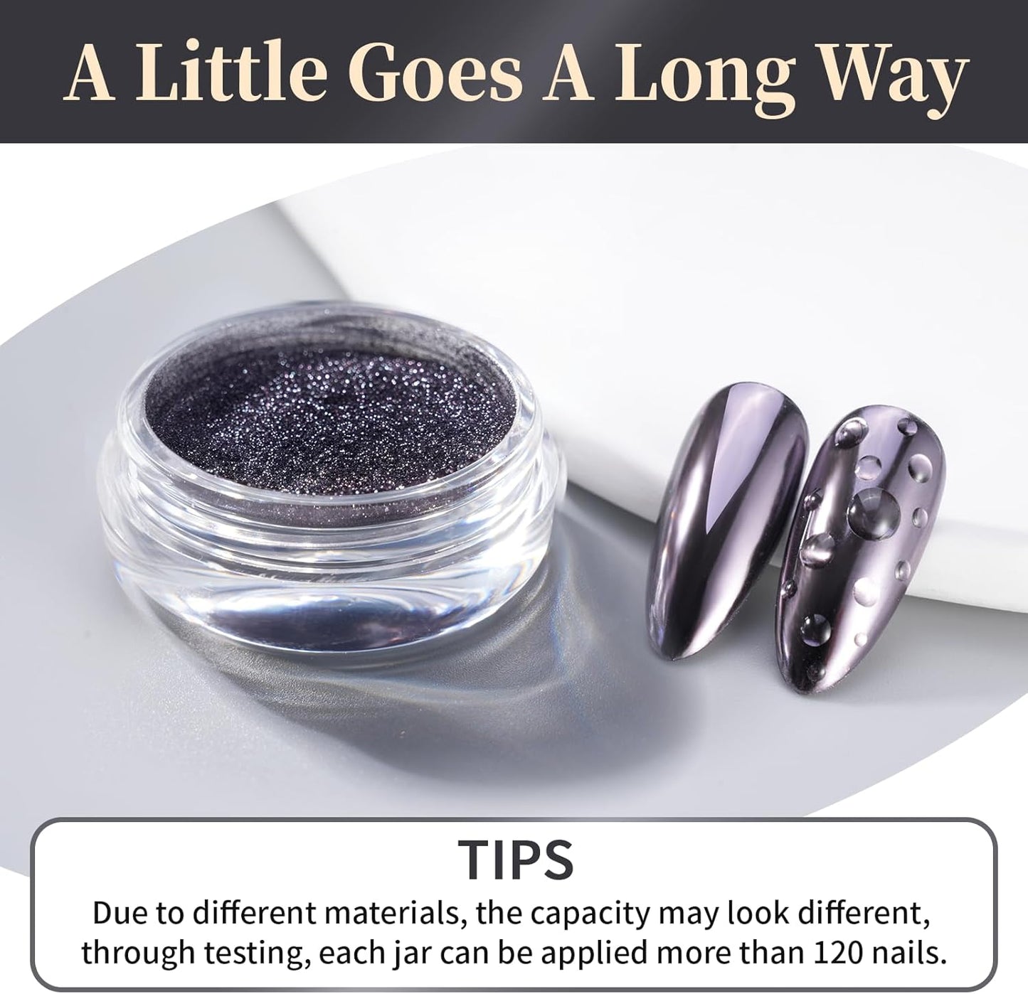 Pretty Diva Chrome Nail Powder - Silvery Black Mirror Effect Chrome Nail Powder, Premium Metallic Mirror Chrome Powder Pigment for Nail Art Decoration