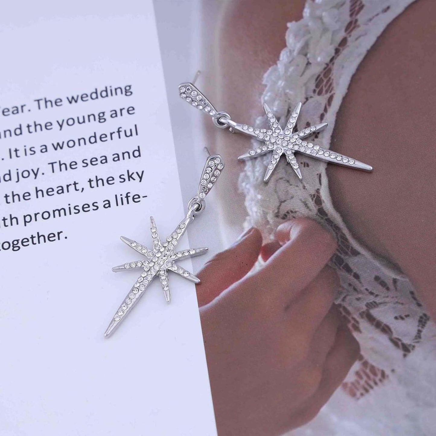 Vintage Crystal Northstar Dangle Earrings Rhinestone Northstar Studs Earrings Gold Cz Star Drop Earrings Sparkly Cz Starburst Earrings Jewelry for Women