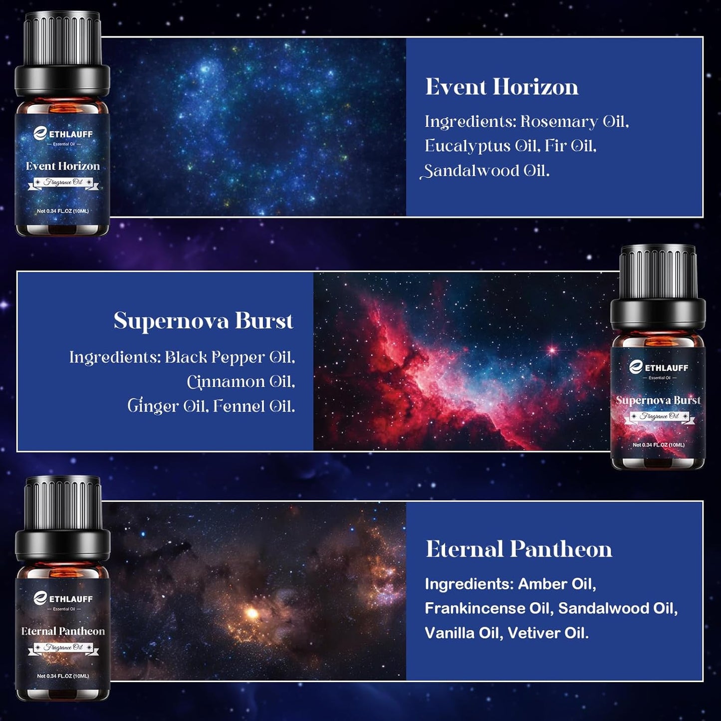 Essential Oil Blends, Starry Spell Essential Oil Set for Diffusers for Home, Humidifiers, Candle Making, Magical Aromatherapy Blends - Stress Relief, Calm Mind, Relax, Meditate, 6x10ml