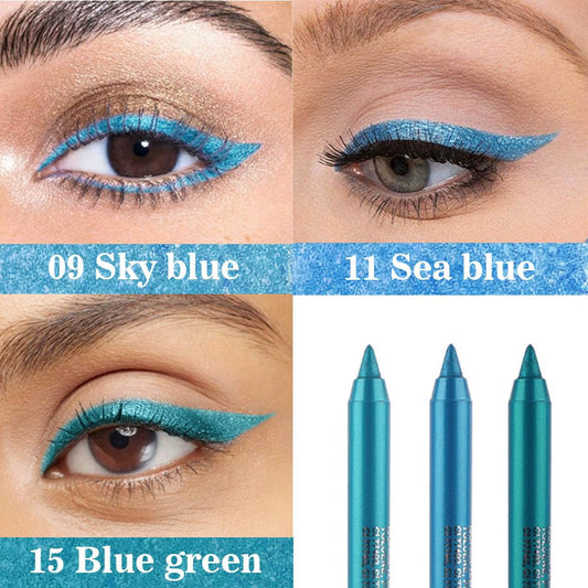 evpct 3Pcs Sky Sea Teal Blue green Gel Glitter Eyeliner Pencils Set for Women, Waterproof Smudge Proof lapiz de ojos delineador de ojos contra el agua Eye Liner Makeup 09 11 15