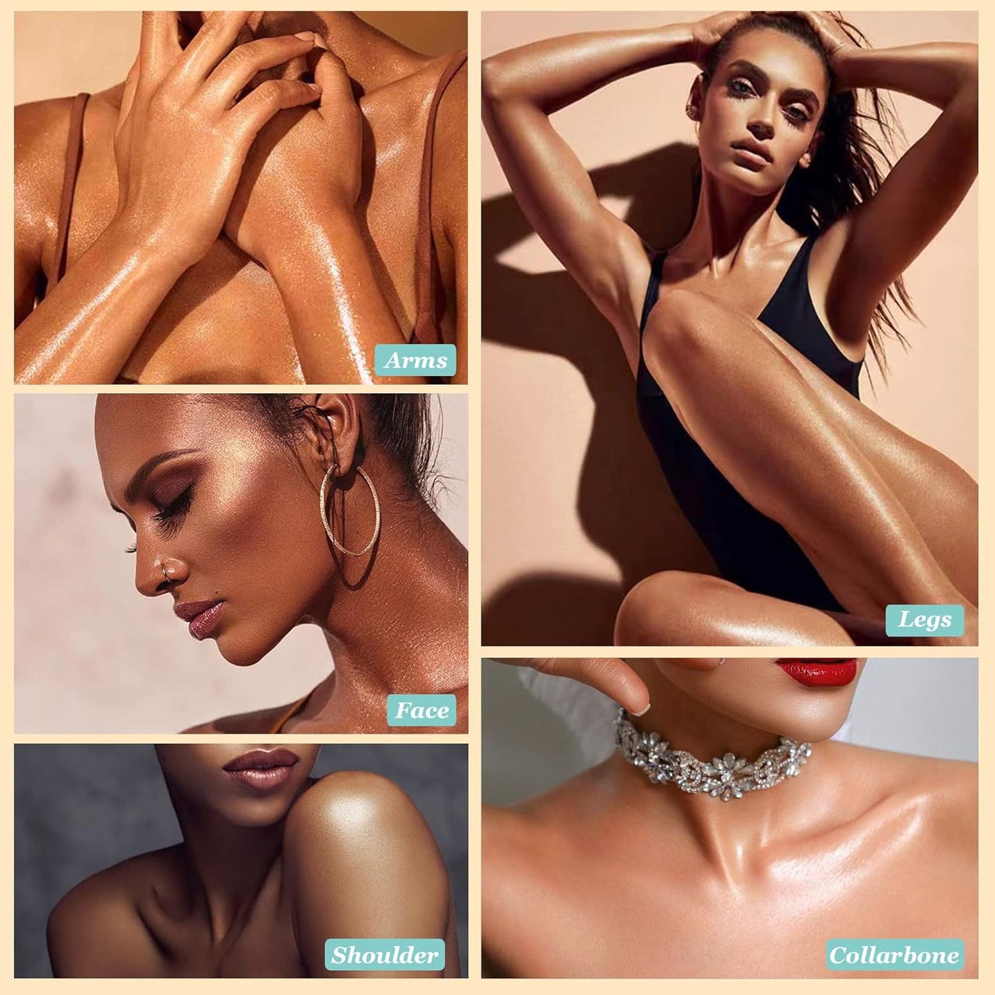 Body Shimmer Oil, Waterproof Long Lasting Moisturizing Bronze Body Luminizer Glow For Face & Body, Liquid Illuminator Body Highlighter 1oz/Jars, Makeup Brush Include (Diamond Platinum #05)