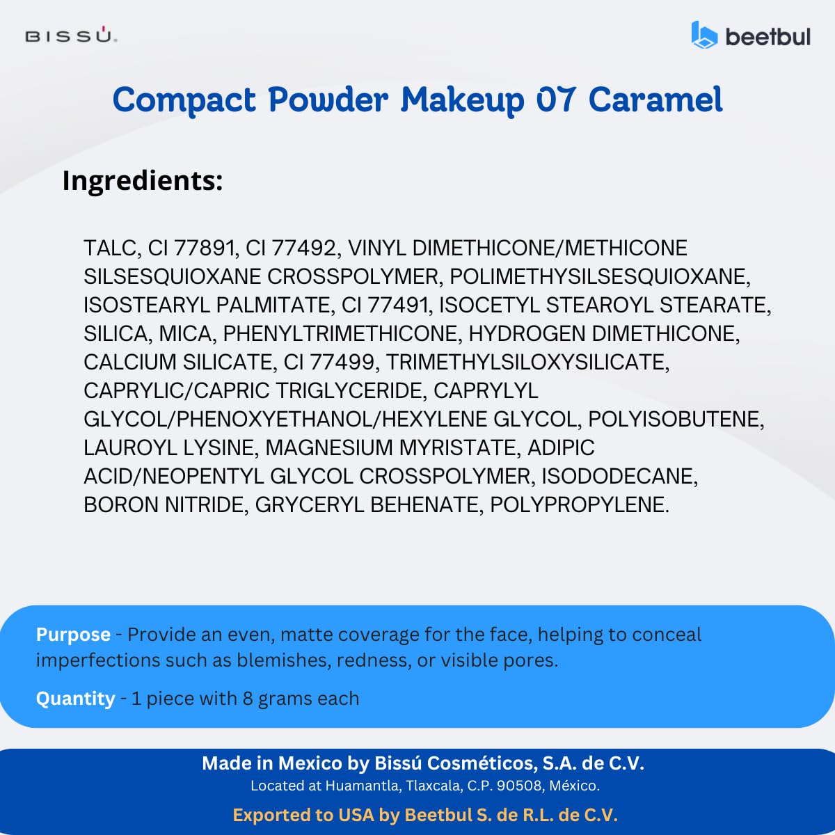 Beetbul Makeup & Exfoliation Kit - Bissú Compact Powder + 1 Medium Velvet Puff + 2 Finger Puffs + 1 Facial Exfoliating Sponge (07 Caramel, One Size)