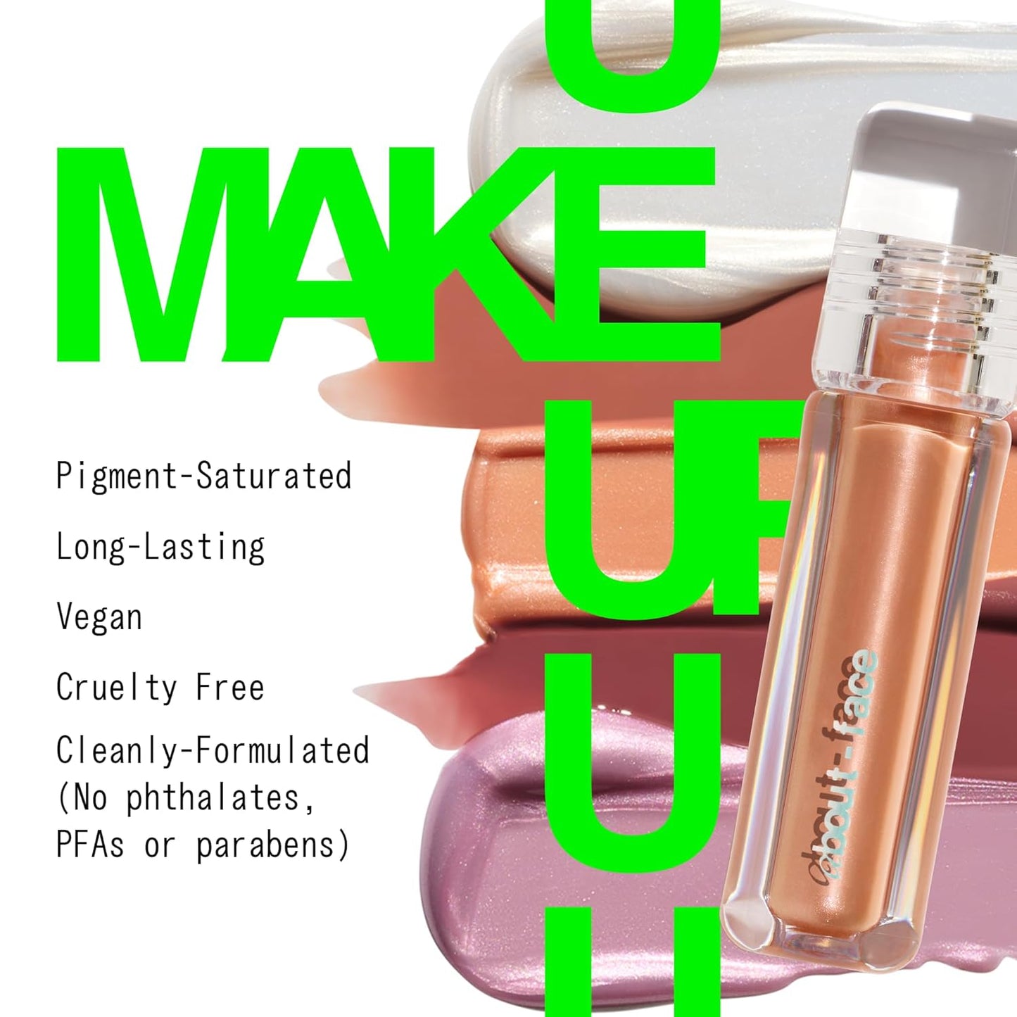 about-face Light Lock Lip Gloss Such Great Heights – Non-Sticky, High-Shine Lip Oil Gloss with Coconut Oil, Peppermint & Lavender – Vegan, Cruelty-Free, Clean Beauty – 0.21 oz (Shimmering Pale Peach)