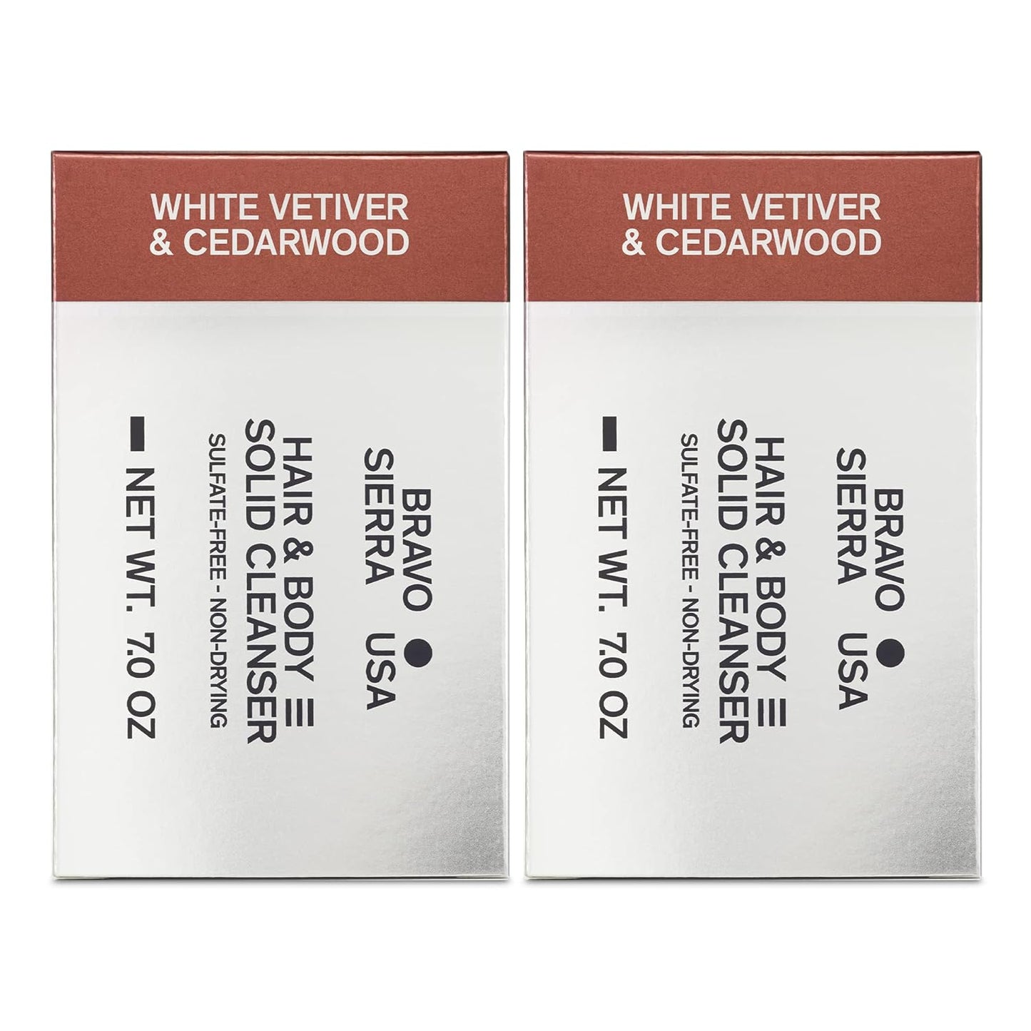 Bravo Sierra Body & Hair Bar, 2-Pack - All-In-One Shampoo & Facial Cleanser with White Vetiver & Cedarwood, 7 oz - Coconut, Shea Butter & Oat Flour for Soft Skin & Healthy Hair