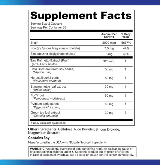 DHT Blocker Hair Growth Support Supplement - Saw Palmetto + Hair Vitamins for Women & Men - Supports Healthy Hair Growth & Thick & Strong-Hair - May Support Healthy DHT Levels - Low Loss Capsules