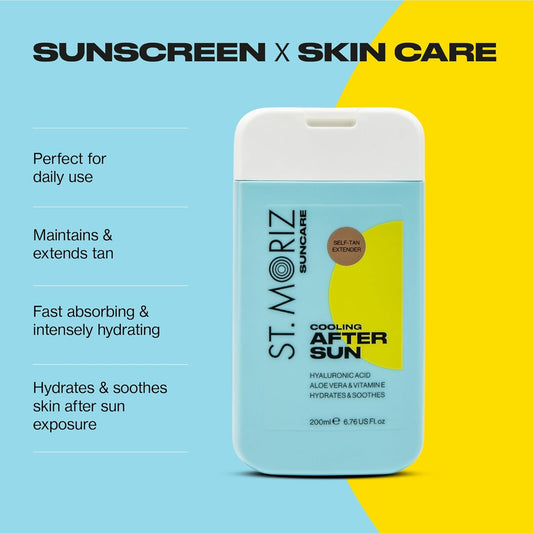 St Moriz Suncare Cooling After Sun Body Lotion with Self Tan Extender | After Sun Care Cooling Body Moisturiser with Hyaluronic Acid, Aloe Vera & Vitamin E | Vegan | 6.76 Fl. Oz