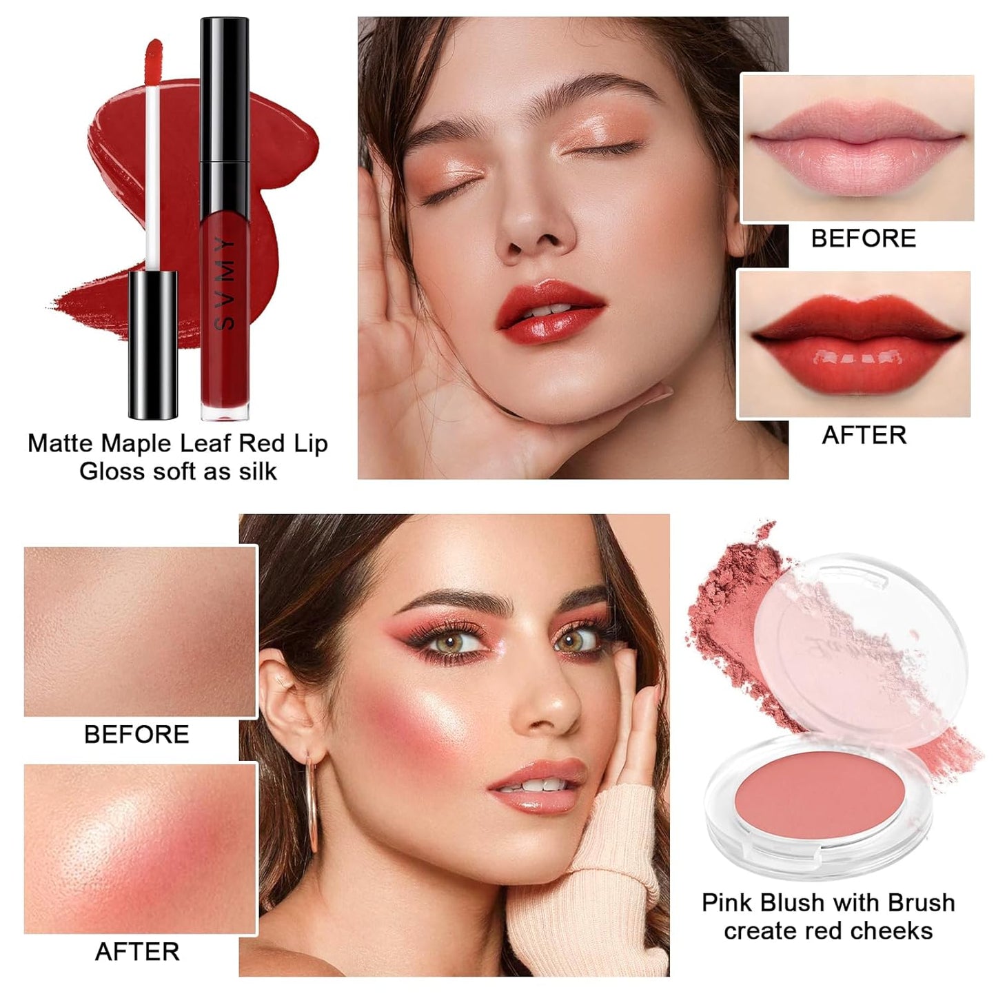 Makeup Kit for Teens Girls, Makeup Present Set for Women, Makeup Full Kit for Beginners, Mini Makeup Bundle Include 7 Pink colors Matte & Shimmer Pigmented Eyeshadow Palette, Eyebrow Powder