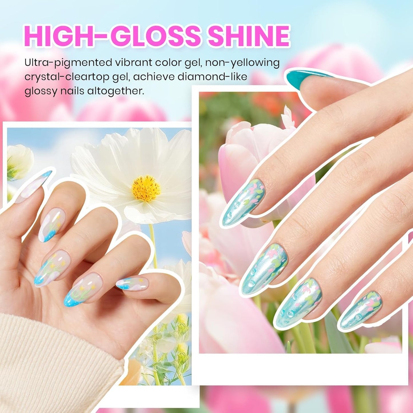 Beetles Gel Polish Kit, 36 colors Neon Gel Polish Blue Green Glitter Nail Polish with Nail Art Foil Glue Base Coat Glossy Top Coat Impressionist Garden DIY Salon Nail Manicure Kit Gifts