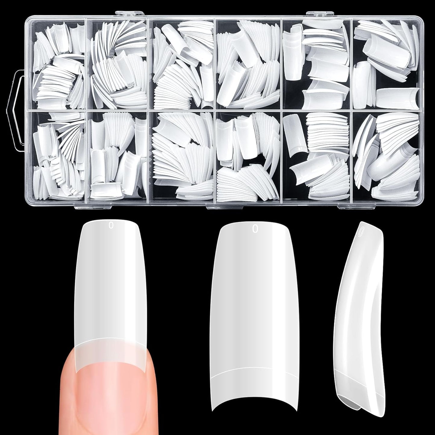 krofaue 500PCS False Nails Tips Lady French Style Acrylic Artificial Tip Manicure Half Cover with Box of 10 Sizes for Nail Tips Art Salons and Home DIY (White)