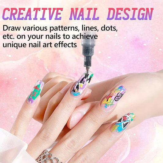 12 Colors Nail Art Pens Set, Nail Art Markers for Gel Nails, Drawing Painting Point Liner Acrylic Painted Pen Kit, Waterproof and Quick-drying Nail for DIY Nails Art Design Manicure Tools