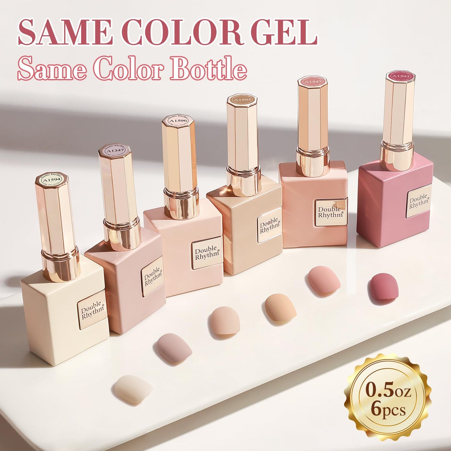 Double Rhythm 6 Pcs 15 ML Gel Polish Set Same Color Same Bottle Soak Off Gel Polish Kit Nail Art Manicure Salon DIY at Home for Women (Light Dark Nude Beige Cream Pink-T6-18)