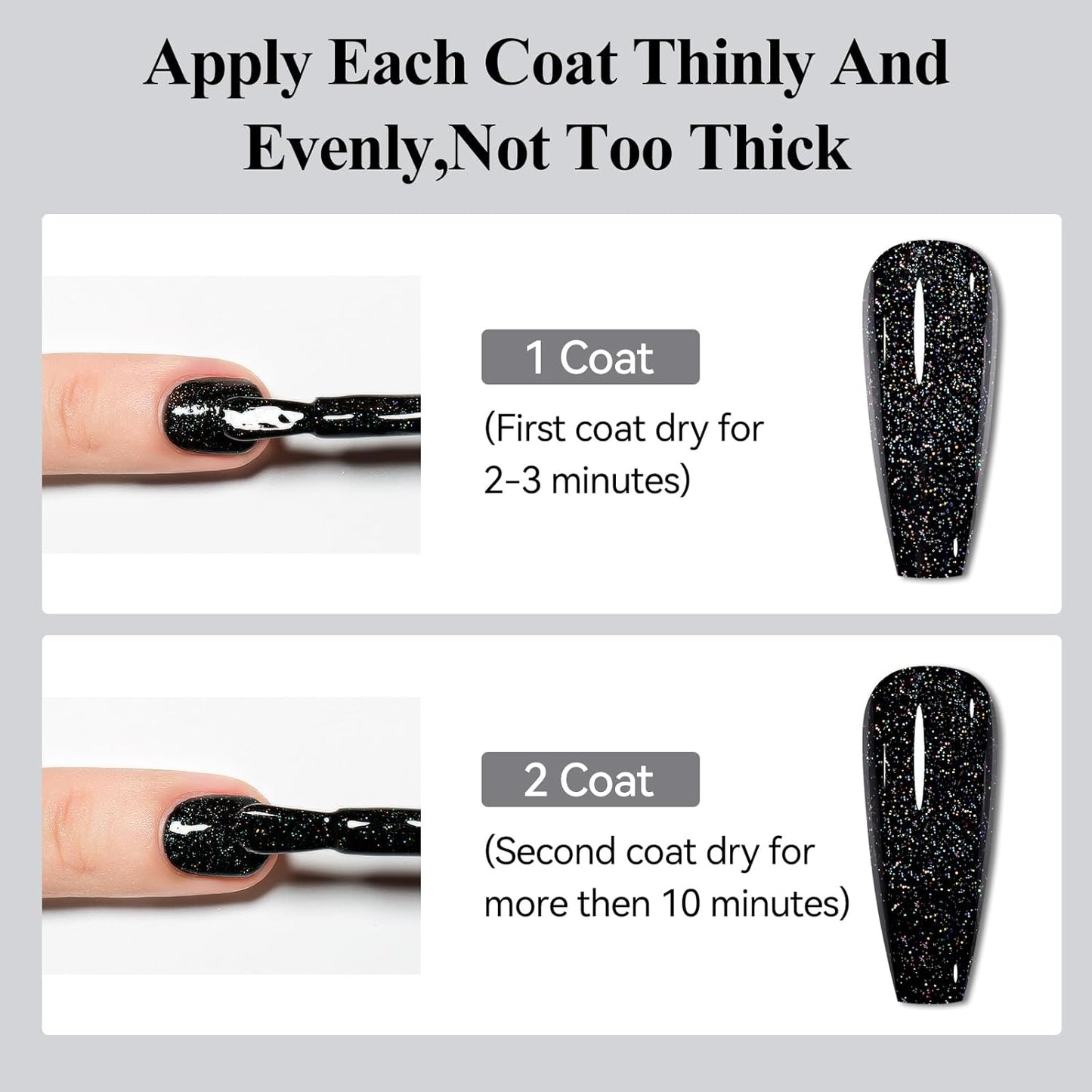 Nail Polish Quick Dry, Black Glitter Nail Lacquer Air Fast Drying, Sparkle Mooncat Nail Pigment Oil-based High Coverage Holographic Fingernail Concealer Polish, 1PC 12ML Long Wear