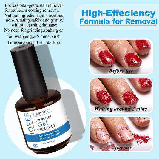 2PCs Gel Nail Polish Remover - 30ML,Fast & Easy, with Roller Cuticle Oil, No Need to Wrap and Soak, Remove Gel Polish in 2-5 Minutes at Home, No Damage to Nails, with Cuticle Pusher Tool,Nail File