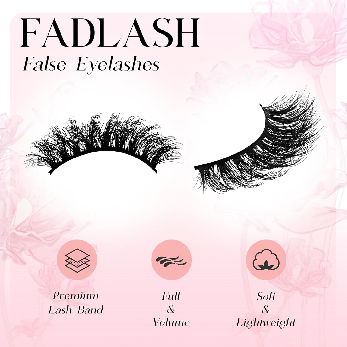 False Eyelashes Natural Look Black Cat Eye Lashes Comfortable Fake Lashes with Thin Band Wear, Pack 5 Pairs, LZEZ5 FADLASH