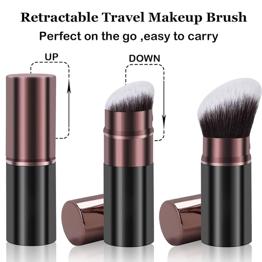 Retractable Kabuki Makeup Brush,Face Blush Brushes Powder Foundation Makeup Brush for Blending Liquid, Blush, Bronzer, Buffing, Sunscreen,Flawless Cosmetics