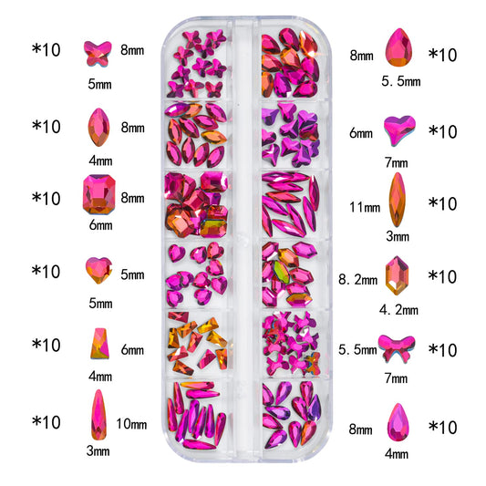 HNUIX Nail Rhinestones - 3D Multi Shape Size, Crystal Colorful Red Nail Gems, Flat Back, with Kit, for Nail Art, DIY Decorations
