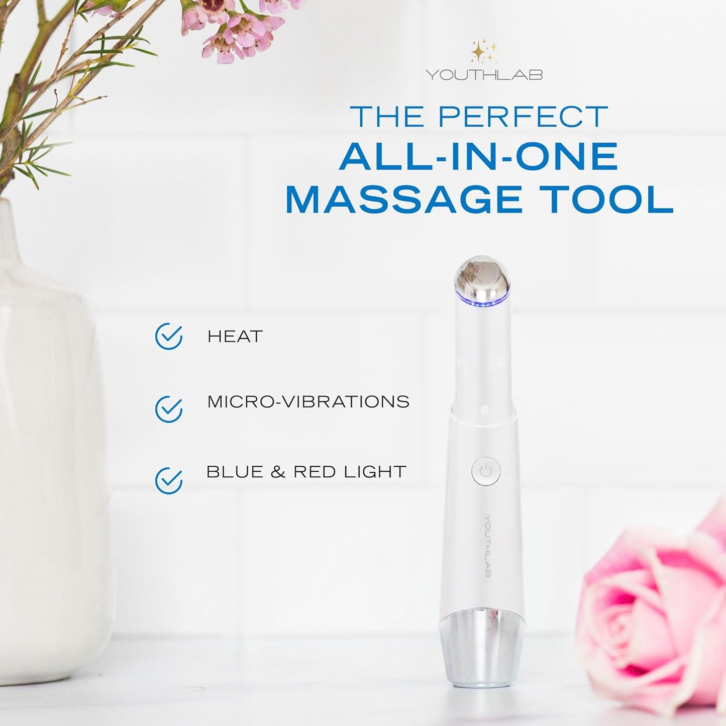 Eye & Face Wand/Tool – Heated Eye Wand with Vibration for Puffiness, Tired Eyes, Brighter Under Area, Redness Relief, Product Absorption, Smoother Skin & Relaxing Massage