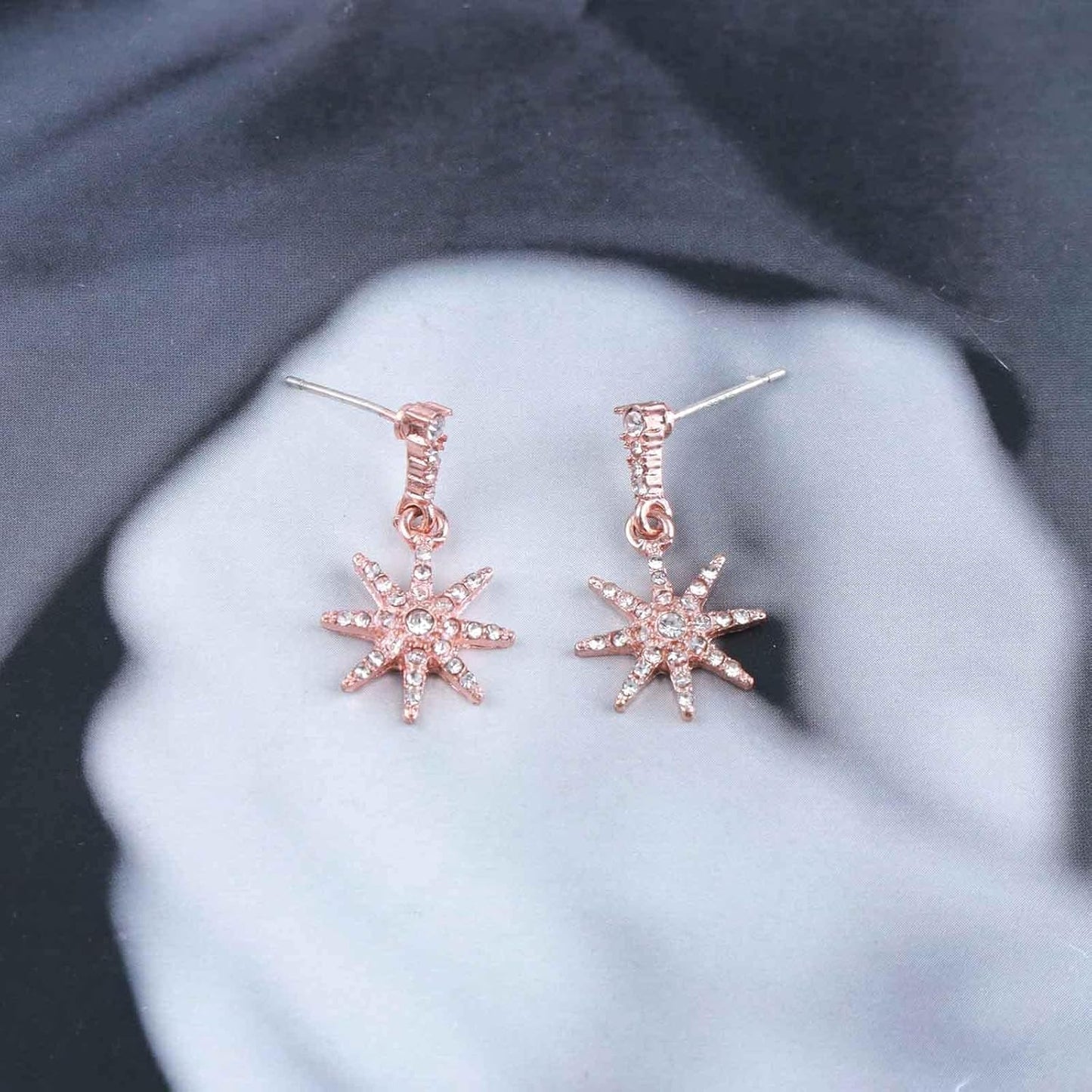 Boho Crystal Sunburst Earrings Rose Gold Star Drop Stud Earrings Cz Paved Starbust Earrings Celestial Earrings Jewelry for Women and Girls