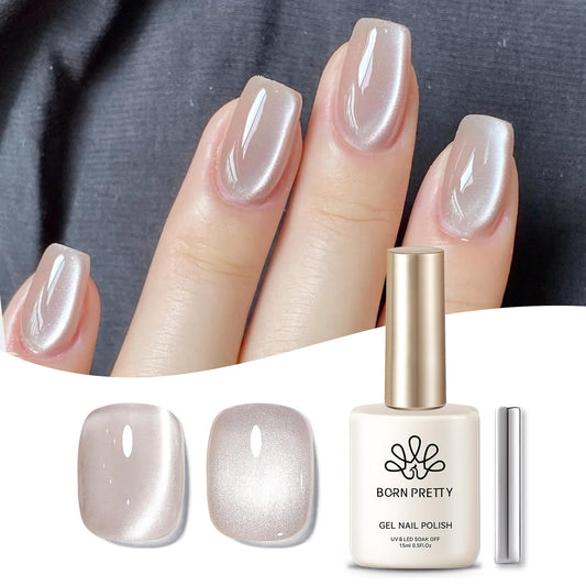 Born Pretty Cat Magnetic Eye Gel Nail Polish, Nude Moonlight Cat Magnetic Gel, Glass Shiny Effect Nude Soak Off Nail Art Salon Manicure Home Gift 15ml