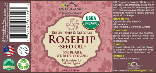 US Organic Rosehip Seed Oil, USDA Certified Organic, Cold Pressed, Virgin Organic, Amber Glass Bottle and Glass Eyedropper for Easy Application - 4 oz (115 ml)