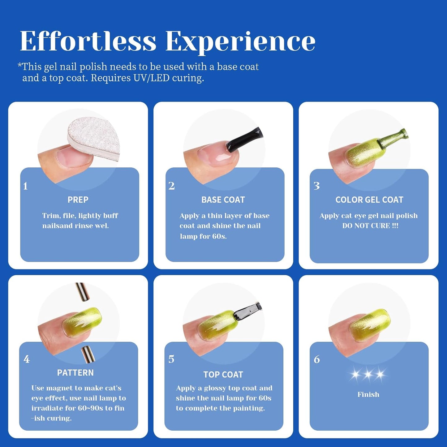 Blue Cat Eye Gel Nail Polish, LED UV Nail Lamp Needed Navy Blue Cateye Gel Polis Color for Summer Spring Winter, Perfect for DIY at Home & Ideal Gift for Nail Art Lovers!