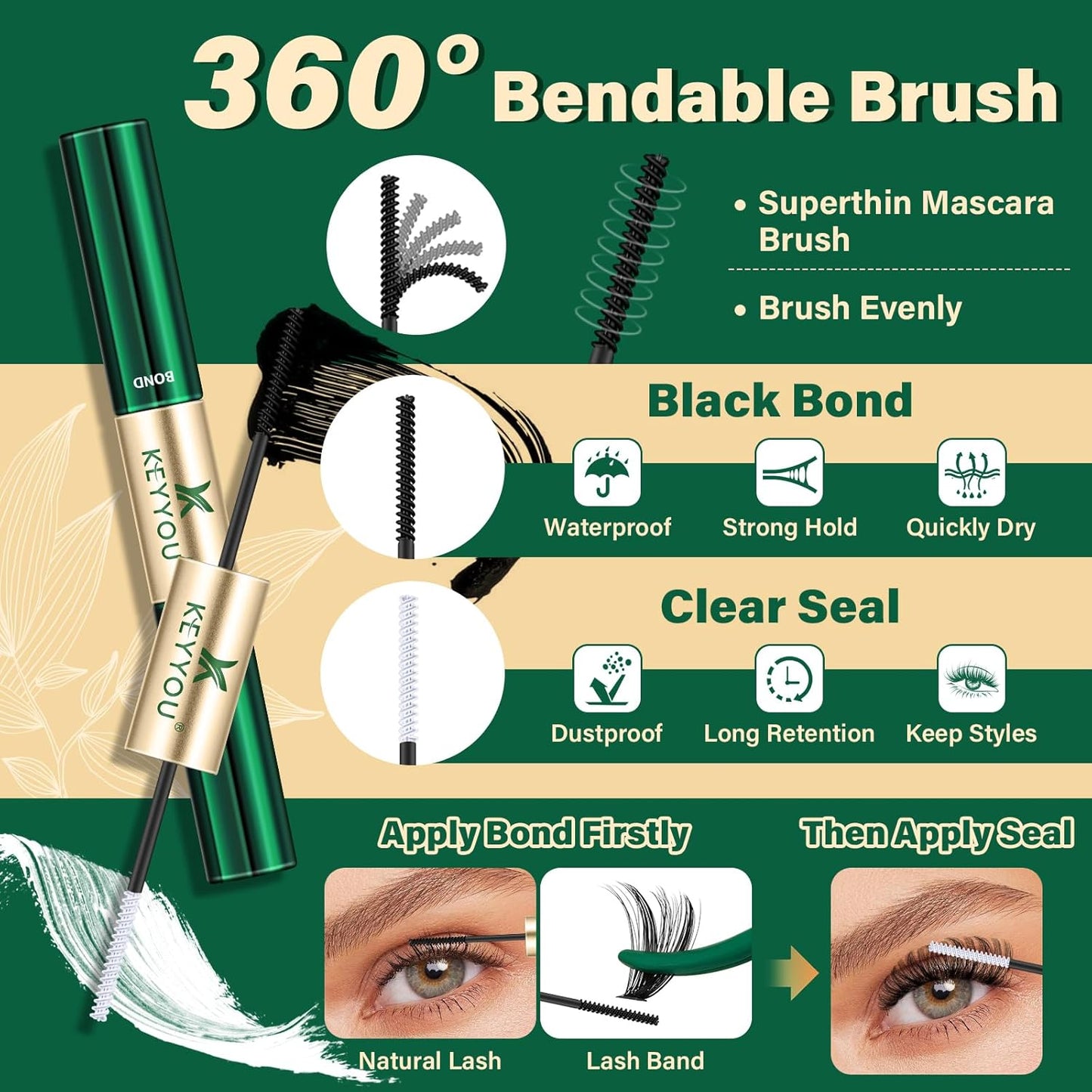 KEYYOU DIY Lash Extension Kit 300pcs Soft Lash Clusters 60D C Curl Easy to Apply with Lash Bond and Seal Lash Applicator Lash Remover Eyelash Extension Kit at Home(RMkit-60D-C-9-18mix)
