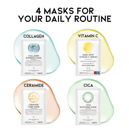 #OOTD Face Mask Korean Skincare for Dry Sensitive Skin | Hydrating, Revitalizing, Calming, Collagen, Ceramide, Cica, Vitamin C Serum Sheet Masks (12EA)