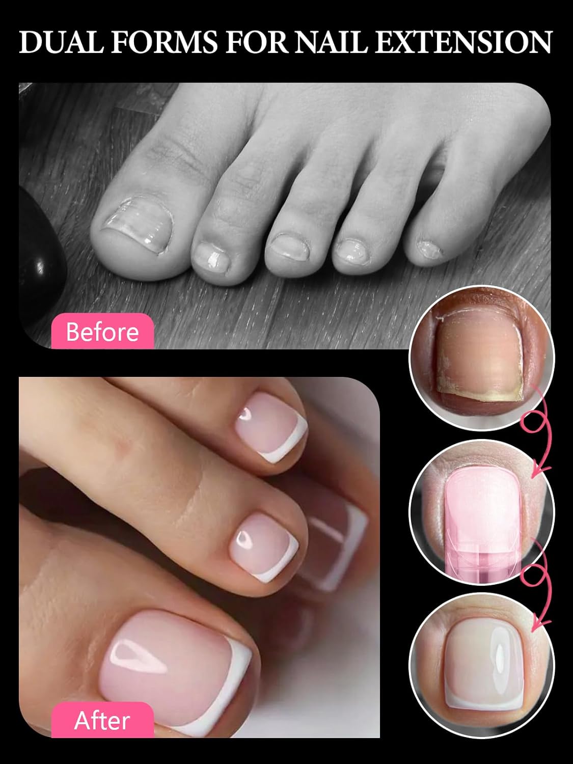 TOROKOM Poly Gel Nail Forms Kit for Toes - 120PCS Reusable Dual Toenail Forms for Builder Gel, Toe Nail Kit with 2.5oz Slip Solution, Brush, File, 5PCS Clips - 12 Sizes