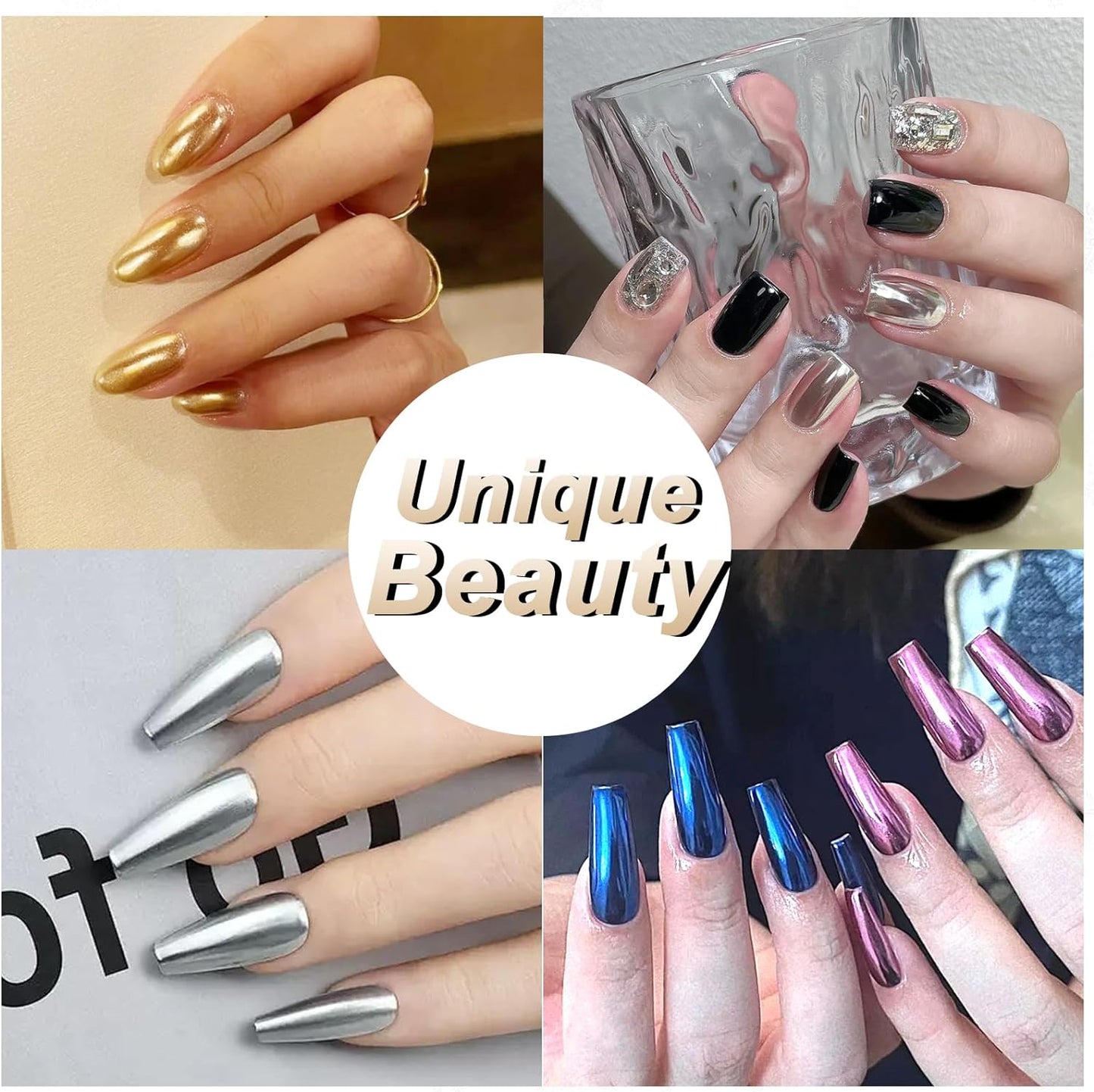 Allstarry Chrome Nail Powder 2pcs Black Silver Metallic Mirror Effect Dust Glitter Glazed Manicure Decoration Reflective Pigment for Gel Polish Nail Art Decoration- Milky Trajectory