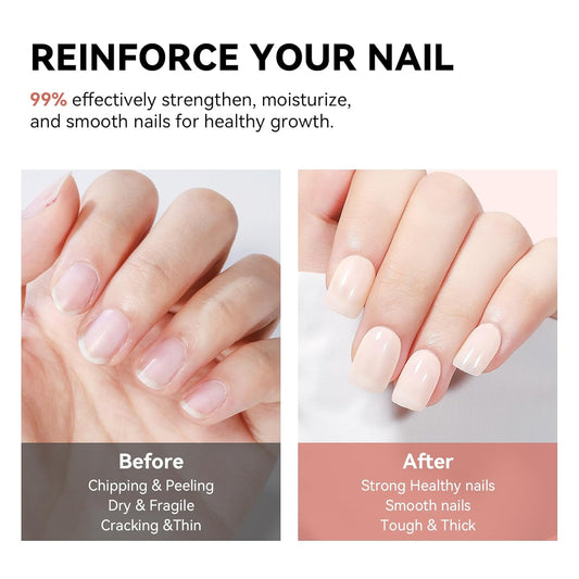 Nail Strengthener Natural Nails Hardener Extra Strong and Growth Nude Nail Repair Strengthening Polish Ridge Filler for Weak and Damaged Nails 12ML