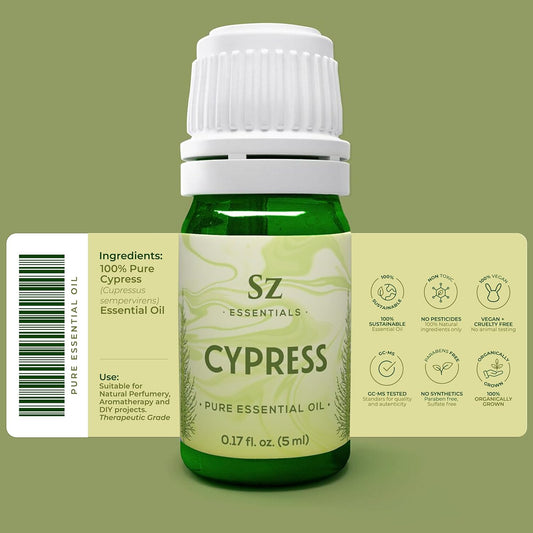 Cypress Essential Oil (Cupressus sempervirens) - 100% Pure & Undiluted - Fresh Crisp & Woody Aroma with Overtones of Earth and Evergreen - Therapeutic Grade and Vegan - 0.17 oz (5ml)