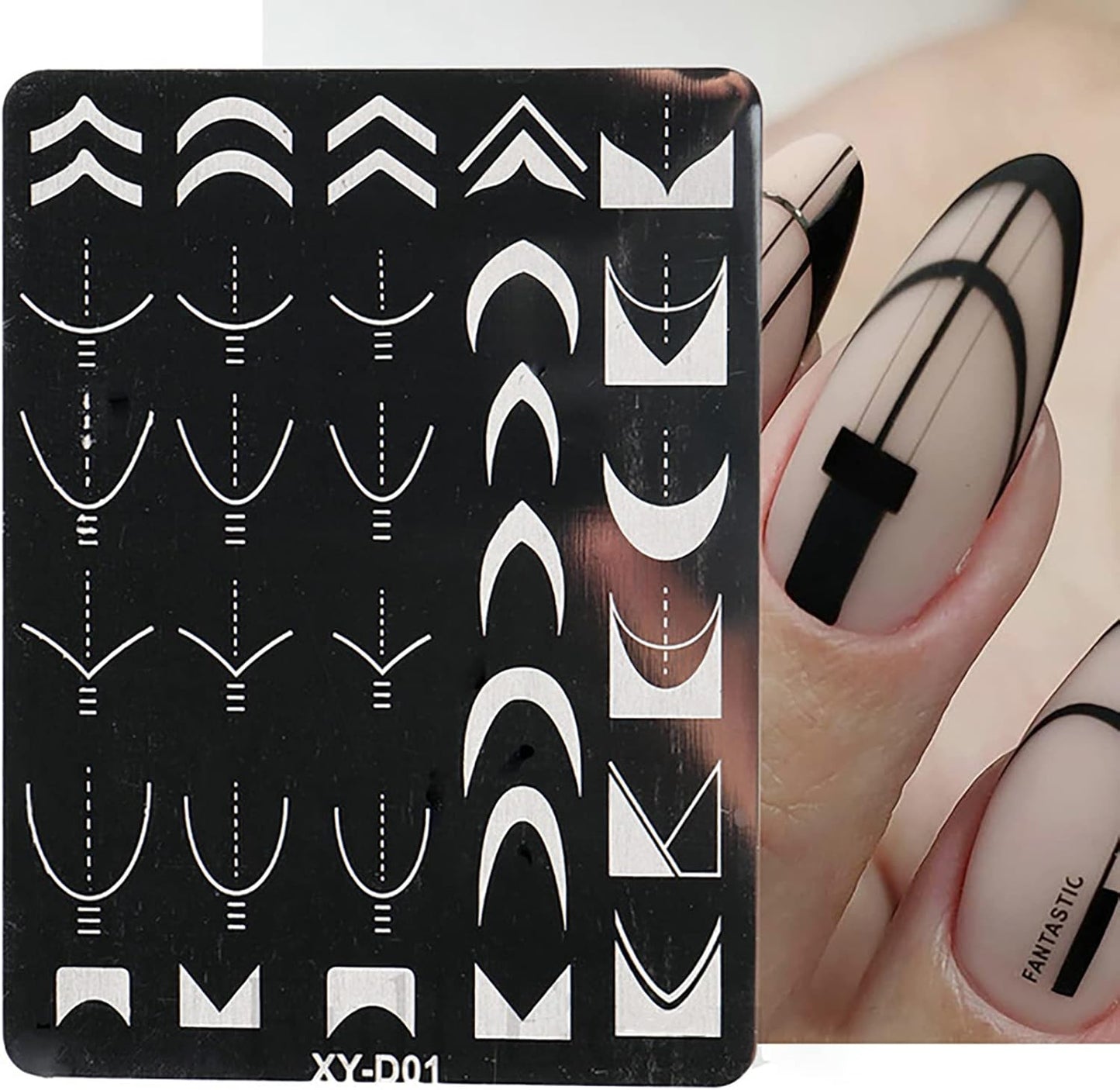 6Pcs Nail Art Stamping Templates Set with French Line Flowers Leaves Smiley Heart Design Art Stamping Kits DIY Printing Tools Fashion Art Decoration for Women and Girls