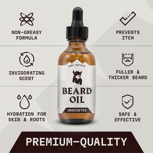 Striking Viking Unscented Beard Oil for Men - 2 Fl Oz, Fragrance-Free - Clear Beard & Mustache Conditioner with Jojoba & Argan Blend, Almond & Tea Tree Oils for Growth & Sensitive Skin