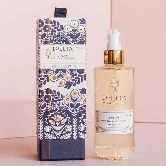 LOLLIA Dream Dry Body Oil, 6.8 Fl. Oz. – White Tea & Honeysuckle – Women’s, Scented, Moisturizing, Dry Body Oil for Women, For All Skin Types