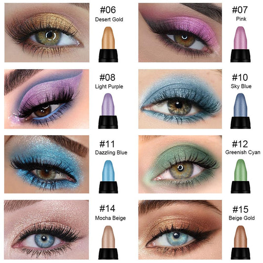 Kaely 8Pcs Cream Eyeshadow Stick Set, Desert Mocha Beige Gold Light Purple Pink Sky Dazzling Blue Geen, Shimmer Eyeliner Pencil Eye Shadow Sticks Palette Makeup for Older Women, sombras para ojos 02