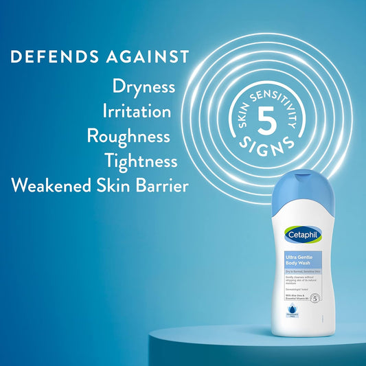 Cetaphil Ultra Gentle Refreshing Body Wash, For Dry To Normal, Sensitive Skin, Aloe Vera, Vitamin B5, Hypoallergenic, Dermatologist Tested, Fragrance Free, 16.9oz Pack of 3