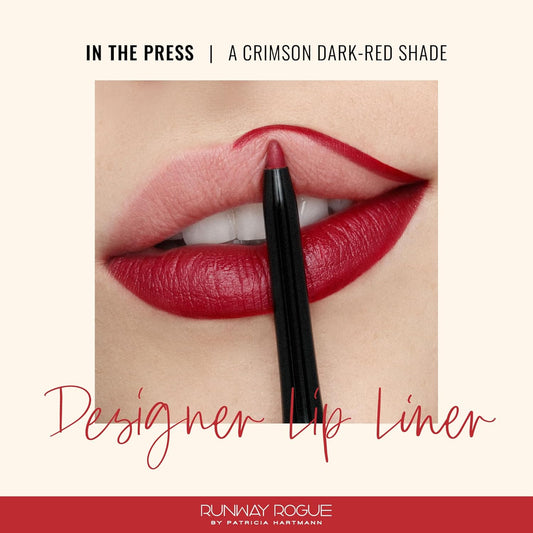 Runway Rogue Designer Liner Lip Pencil, Matte Crimson Dark-Red Lip Liner Pencil and Lip Liner Sharpener, ‘In the Press’