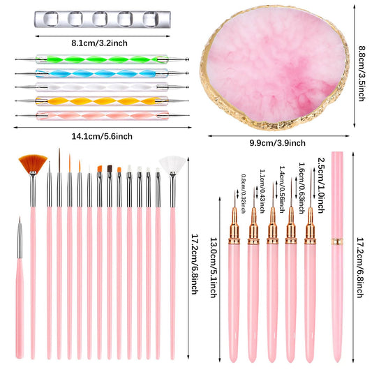 Nail Art Tools 27Pcs Set,Nail Art Brush,Resin Nail Art Palette,5 Pcs Nail Art Pens Liner Brush,2-way Acrylic Silicone Engraving Pen Dotting Pen Tools Nail Art Kit for Nail Art DIY