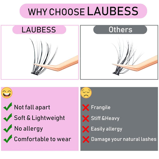 Lash Clusters LAUBESS Individual Lashes Waterproof Eyelash Clusters Mixed Tray Cluster Eyelash Extensions Soft Cluster Lashes for Beginners(20D-0.07D-9-16)