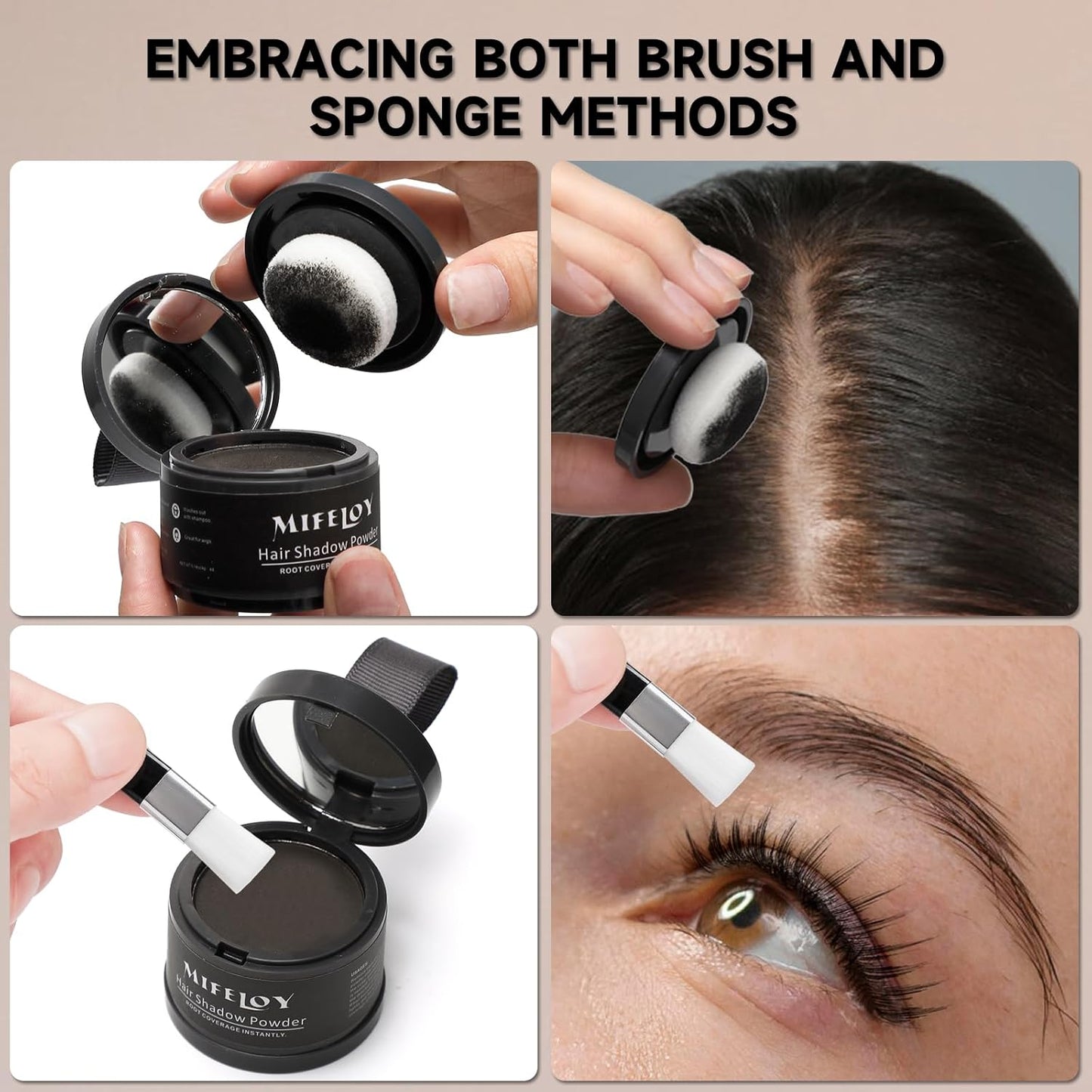 Root Touch Up Powder, Instantly Gray Hair Cover Up, Women Color Root Coverage Shadow Powder for Thinning Grey Hairline, Men Roots Concealer for Hair Loss Beard Line Eyebrow, Medium Brown