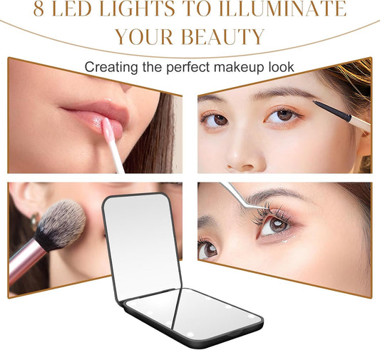 Compact Mirror, 1X/3X Magnification LED Pocket Mirror with Nternal BIattery, Pink Mini Mirror for Purse, Pocket,Travel and Present