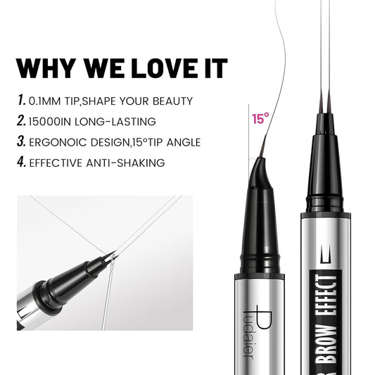2-in-1 Dual Ended Microblading Eyebrow Pen & Eyebrow Brush, Waterproof 2-Fork-Tip & Precise Brush-Tip for Natural Hair-Like Brows, Perfect Eyebrows Make up,Last 24Hrs.
