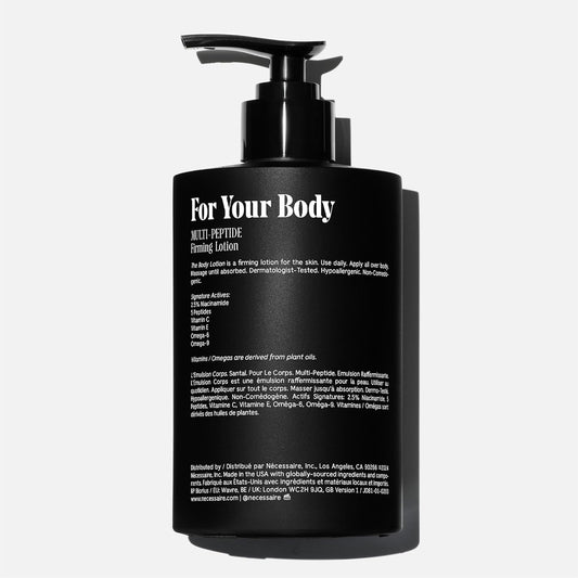 Nécessaire The Body Lotion with Pump. Santal. Multi-Peptide Firming Lotion to Moisturize, Firm, Strengthen. 2.5% Niacinamide, Vitamin C/E + Omega 6/9. 450ml / 15.2 fl oz